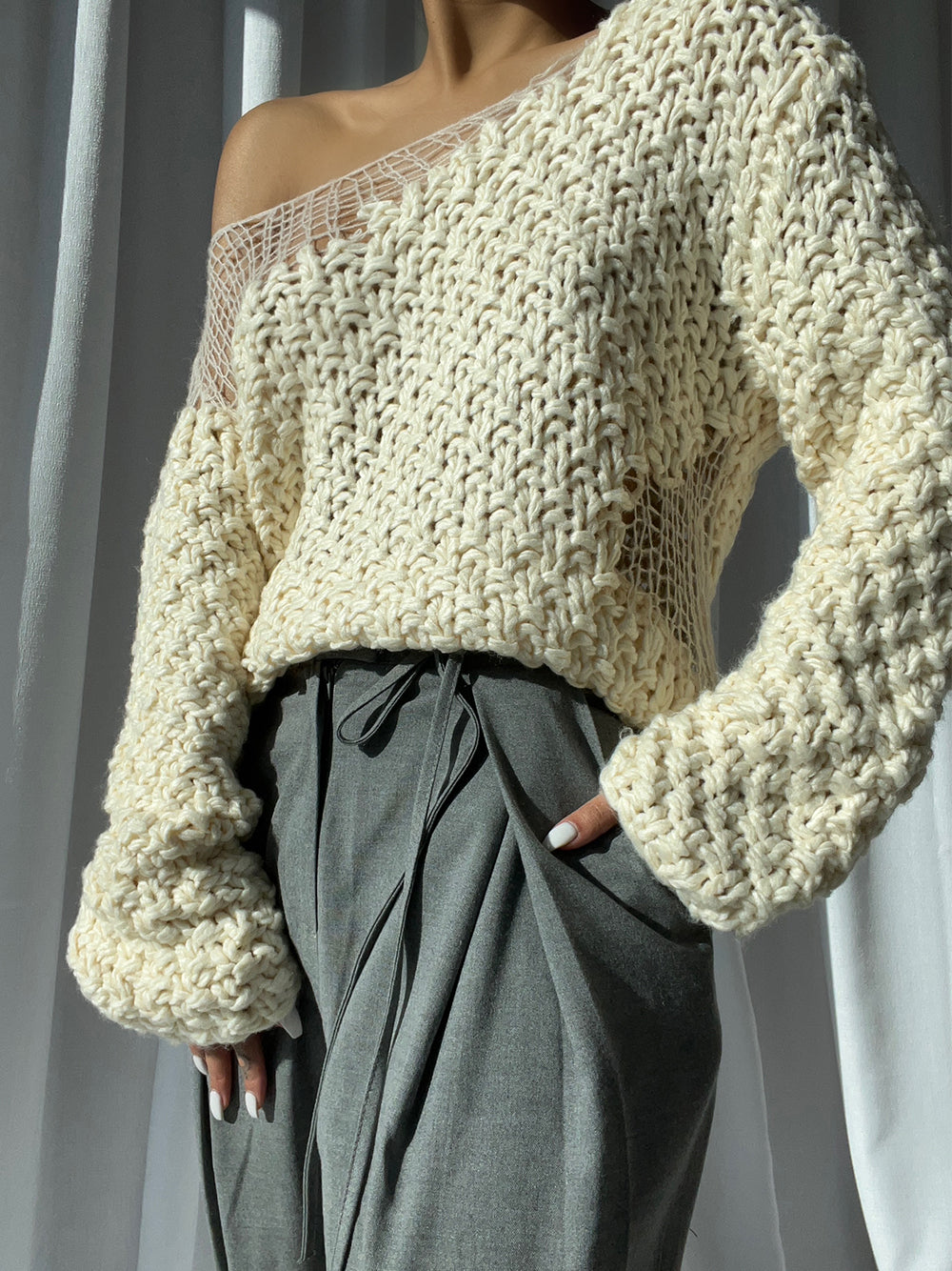 Boat Neck Chunky Hand Knit Oversized Sweater 3