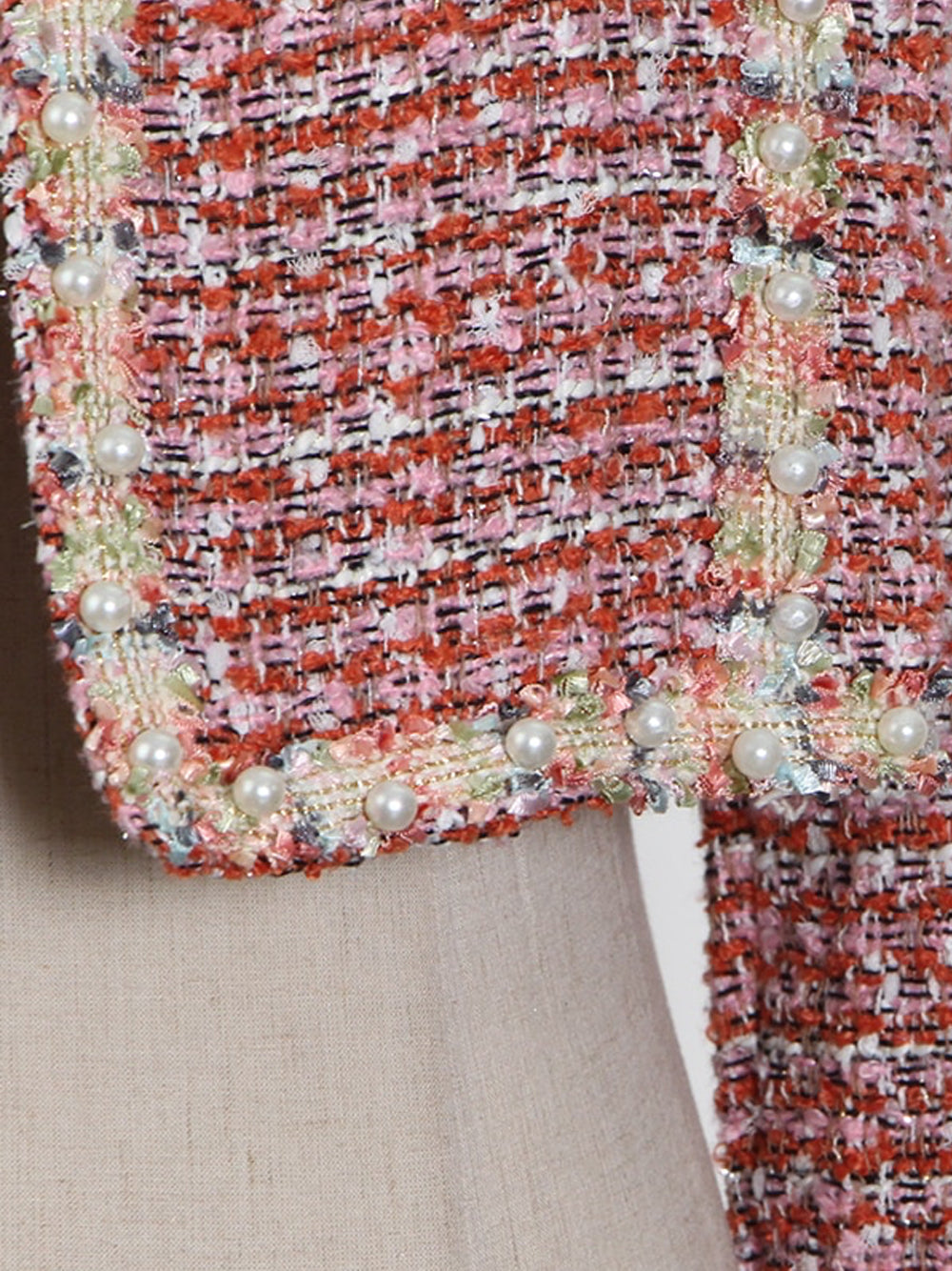 Pink Pearl Trim Tweed Jacket Slip Dress Set