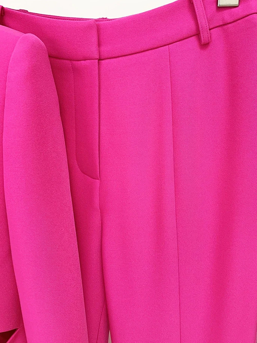 Fuchsia Collarless Plunge Cutout Blazer and Split Leg Pants Set