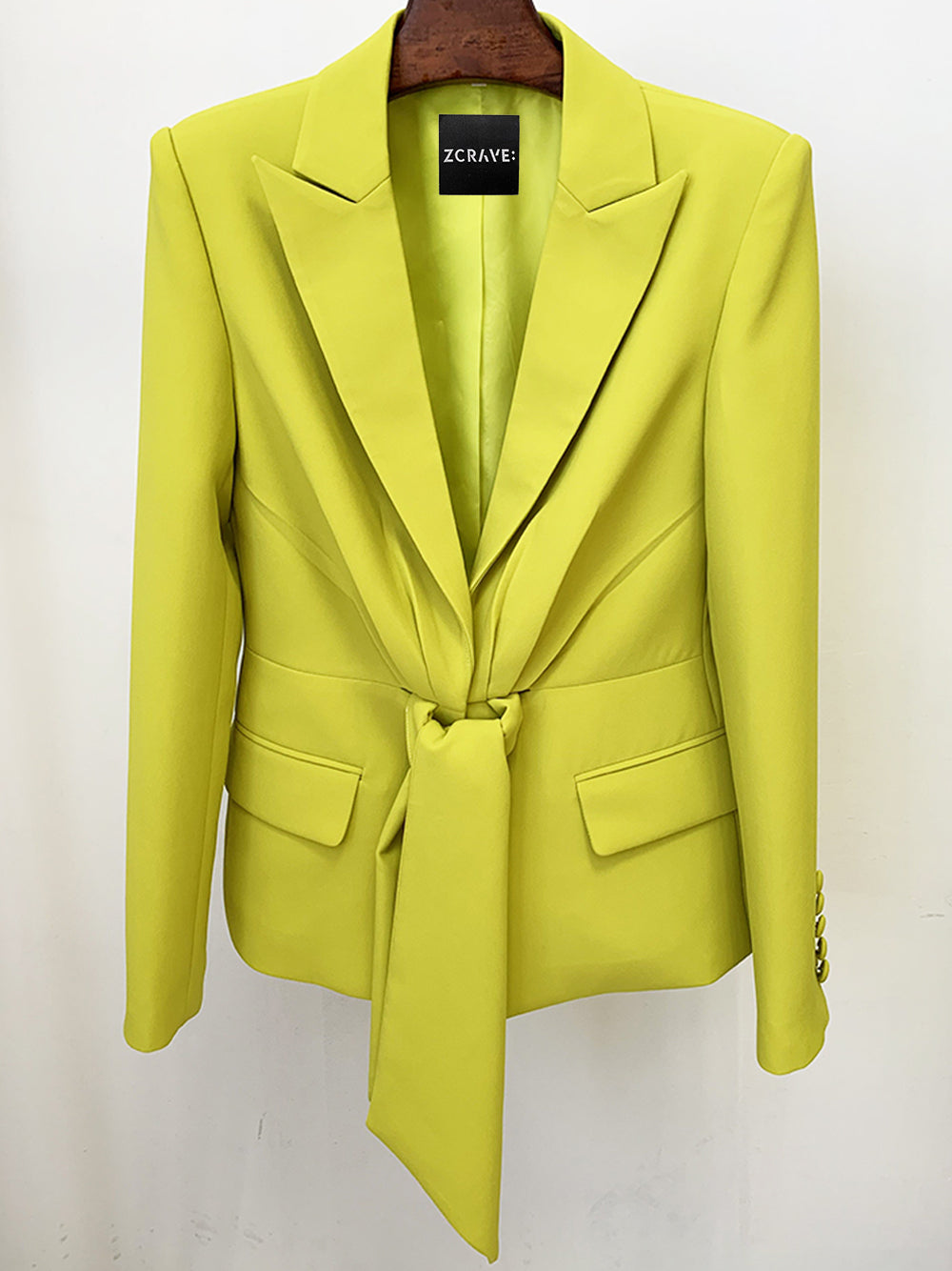Green Tie Front Blazer and Pleated Flare Pants Set 8