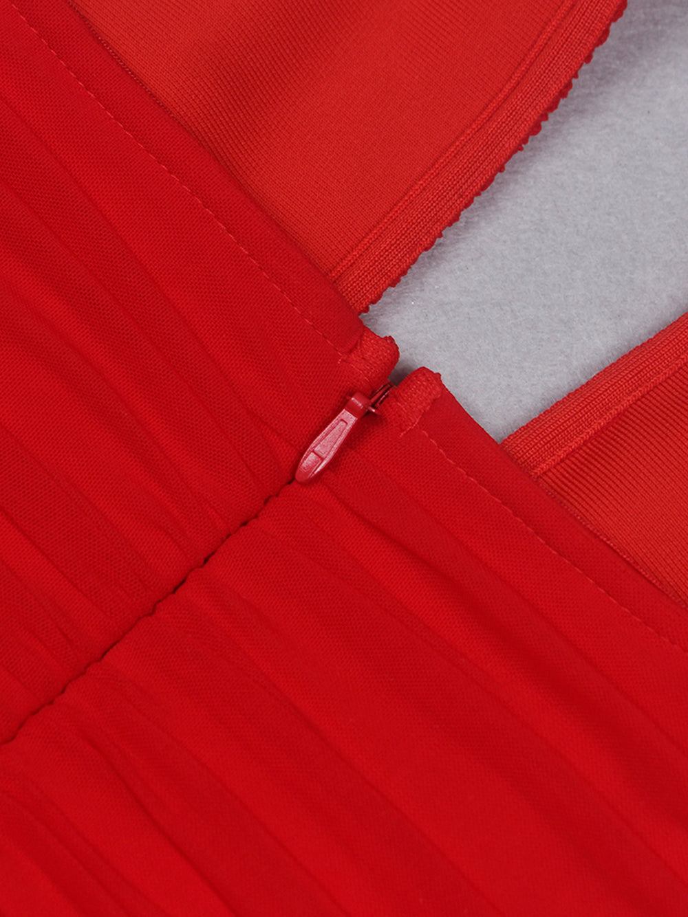 Red Plunge Neck Rosette Applique Halter Ruched Bodycon Mini Dress
