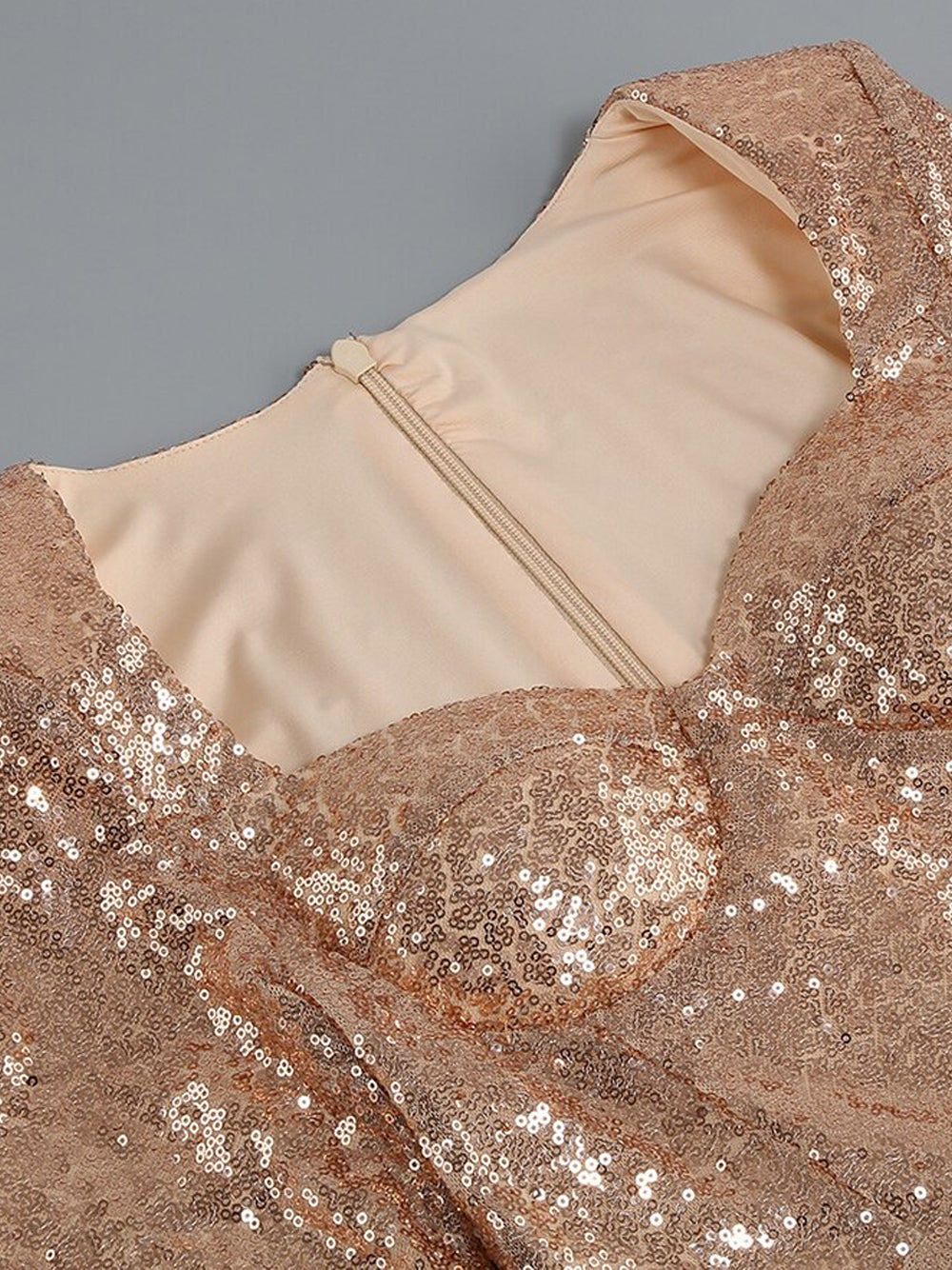 Gold Sweetheart Illusion Long Sleeve Sequin Feather Hem Bodycon Mini Dress 5