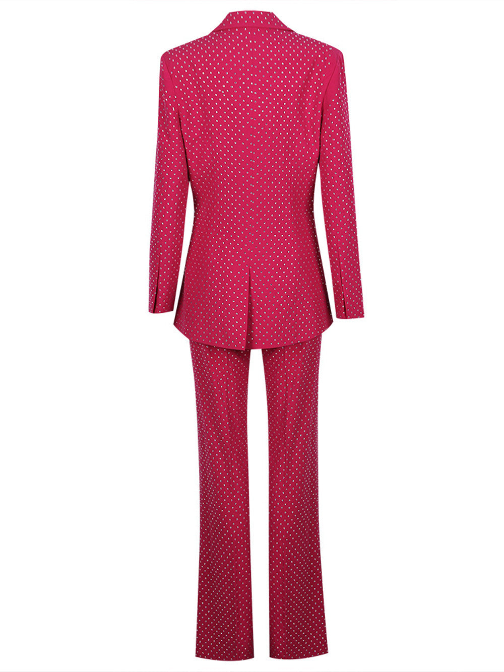 Fuchsia Notch Lapel Rhinestone Blazer Bralette Flared Pants Set 9