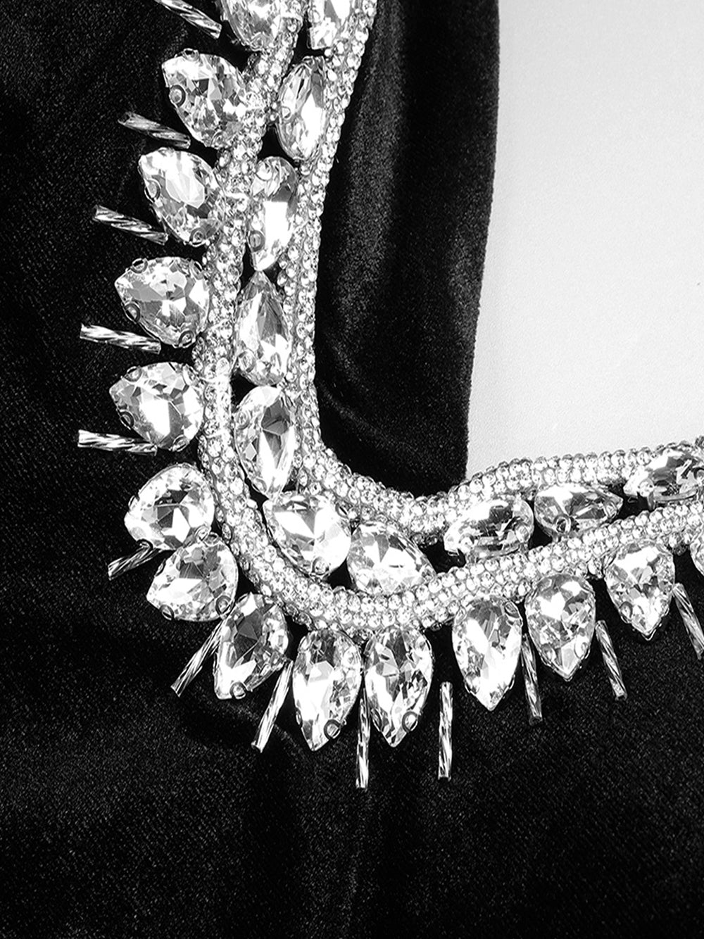 Black V-Neck Crystal Trim High Slit Mermaid Gown