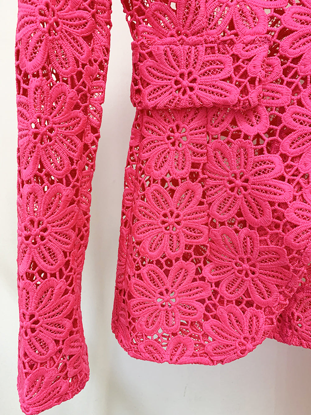Fuchsia Notch Lapel Floral Lace Blazer And Pants Set 10