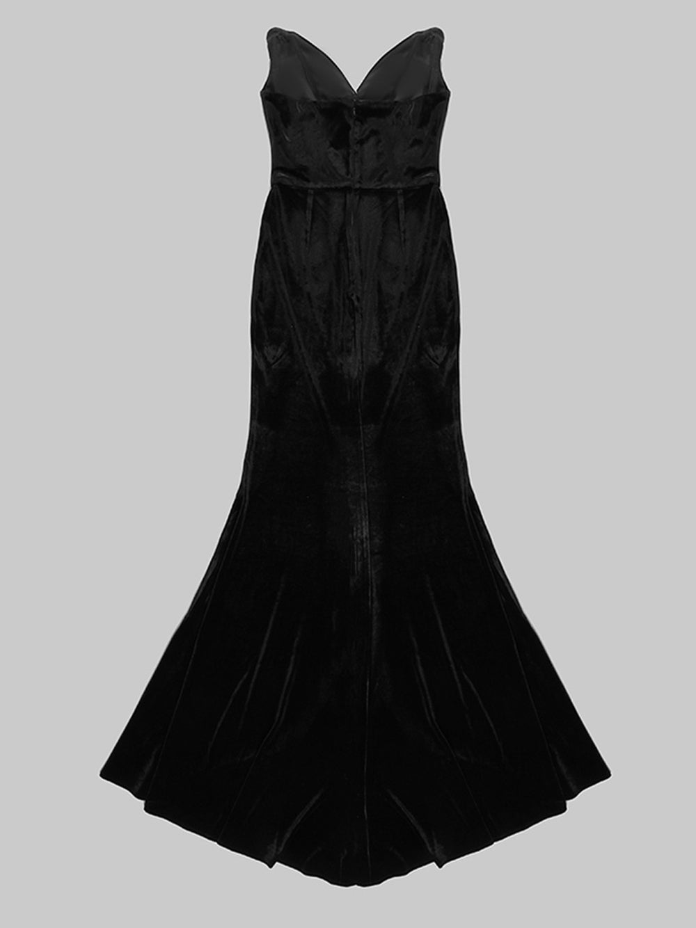 Black V-Neck Crystal Trim High Slit Mermaid Gown