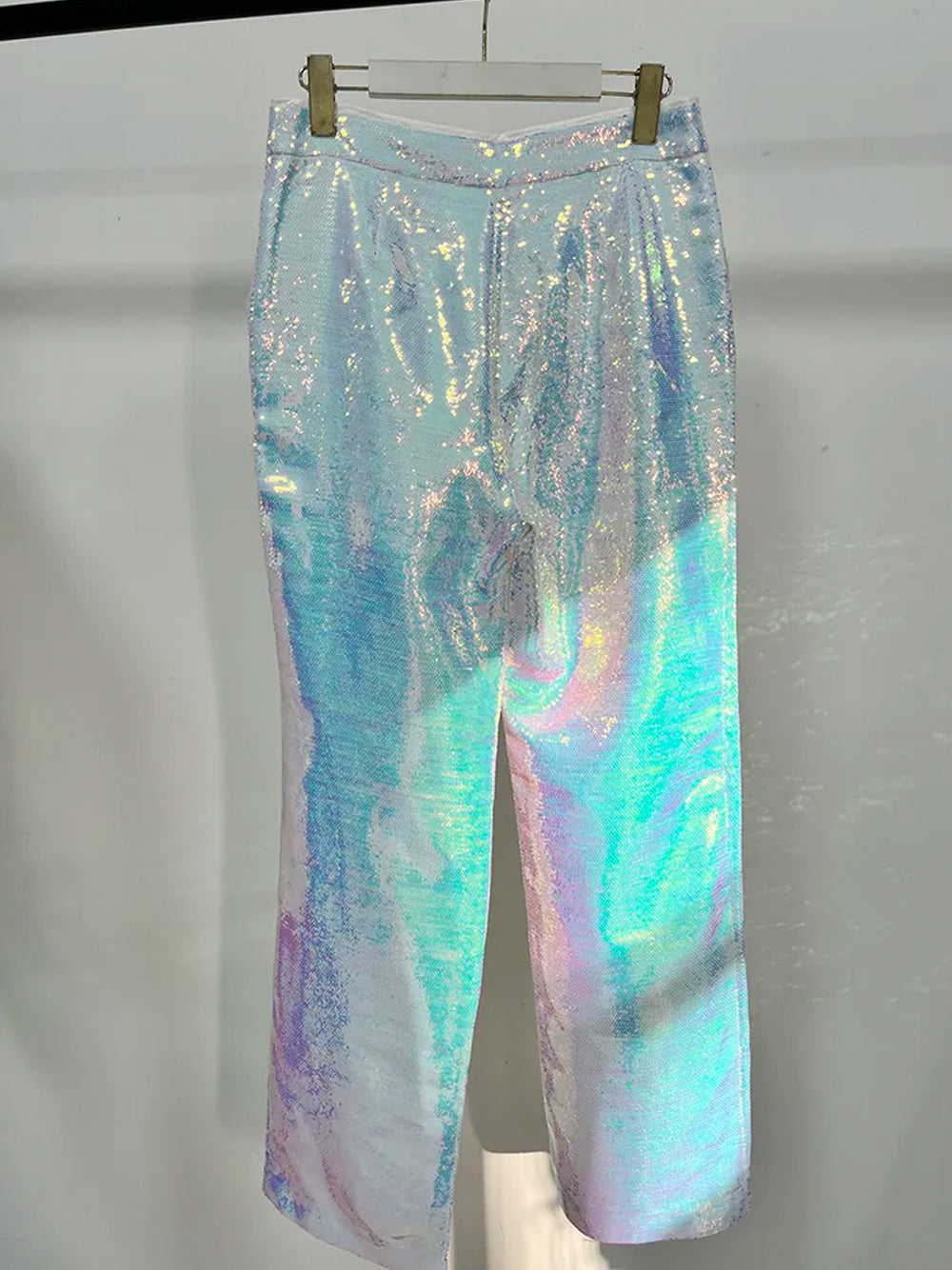 Silver Lapel Sequin Blazer And Pants Set