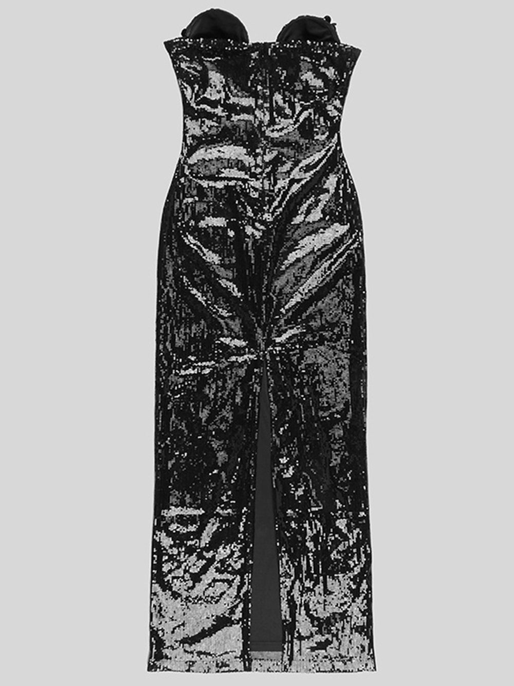 Black Strapless Sweetheart Sequin Floral Applique Corset Bodycon Maxi Gown