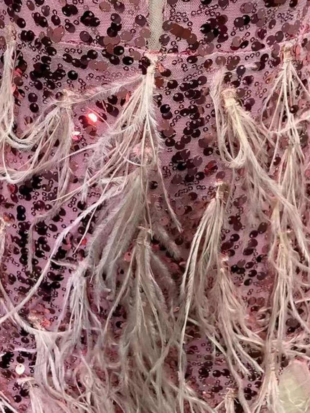 Pink V-Neck Sequin Feather Trim Cutout Sleeve Bodycon Mini Dress 5