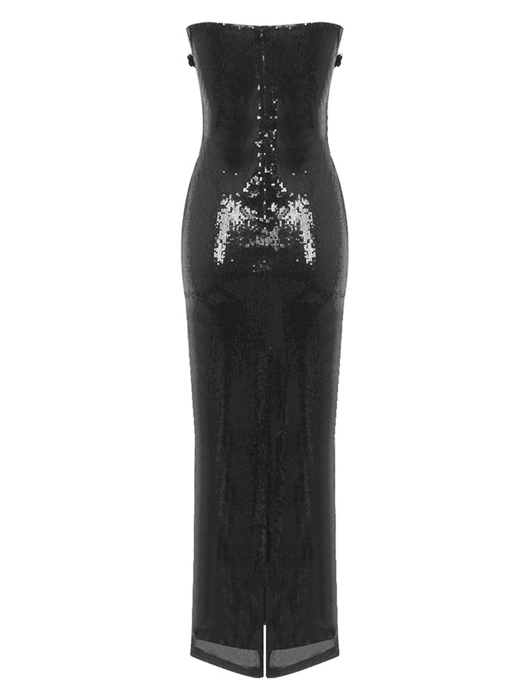 Black Strapless Sweetheart Sequin Floral Applique Corset Bodycon Maxi Gown
