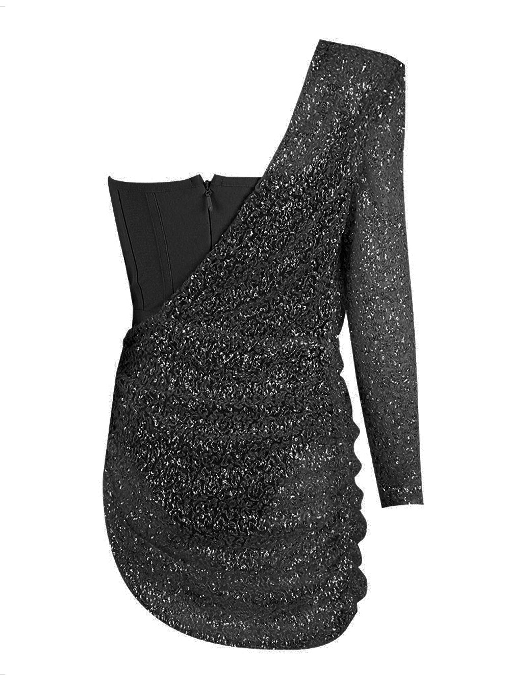 Beige One-Shoulder Sequin Long Sleeve Bodycon Mini Dress