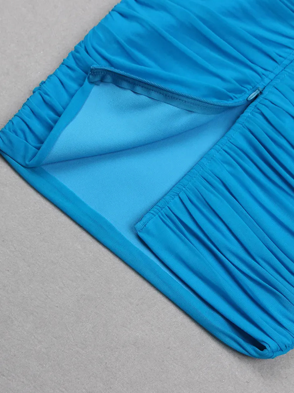 Blue Strapless Sweetheart Ruched Bodycon Midi Dress