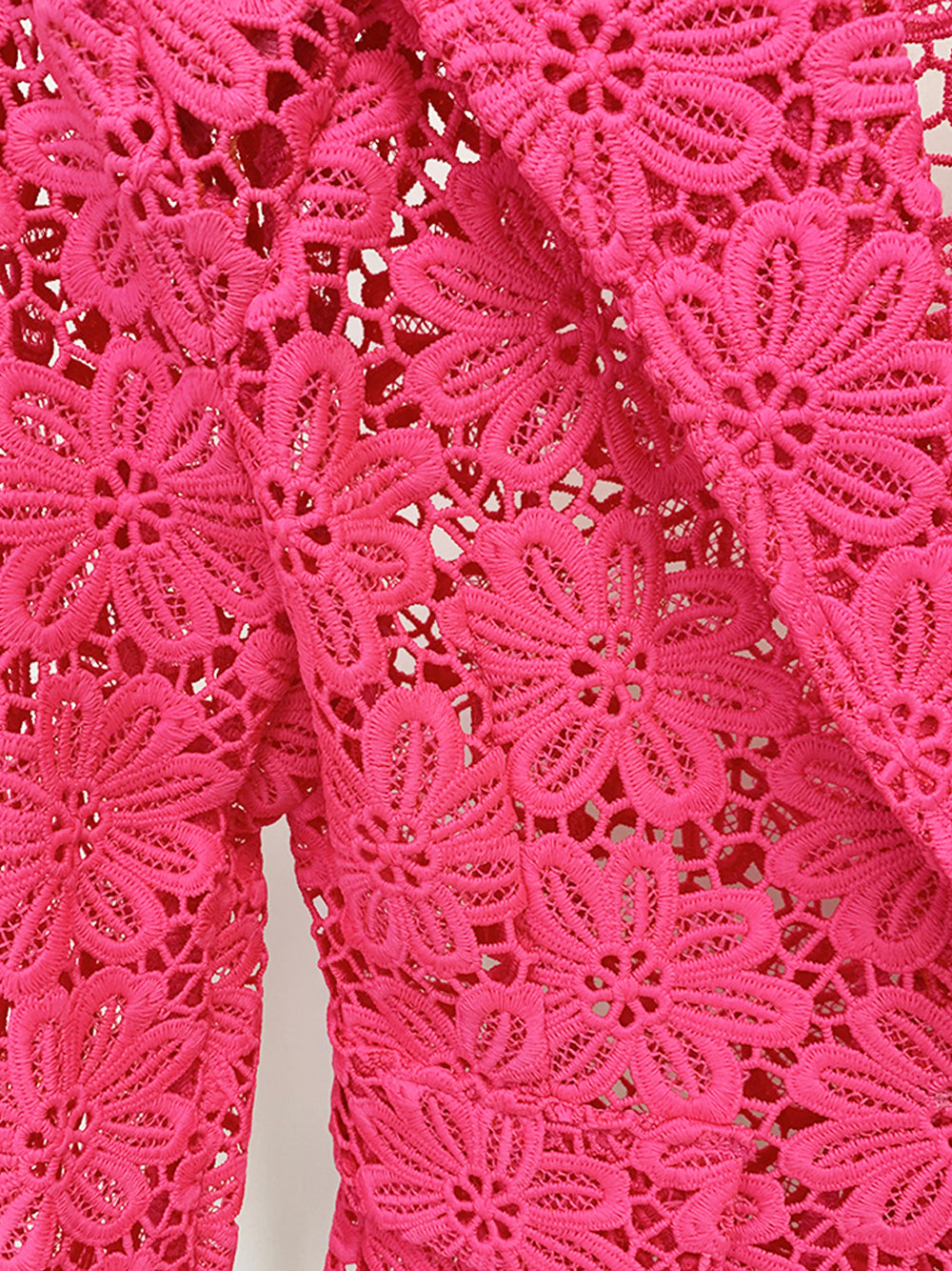 Fuchsia Notch Lapel Floral Lace Blazer And Pants Set 12
