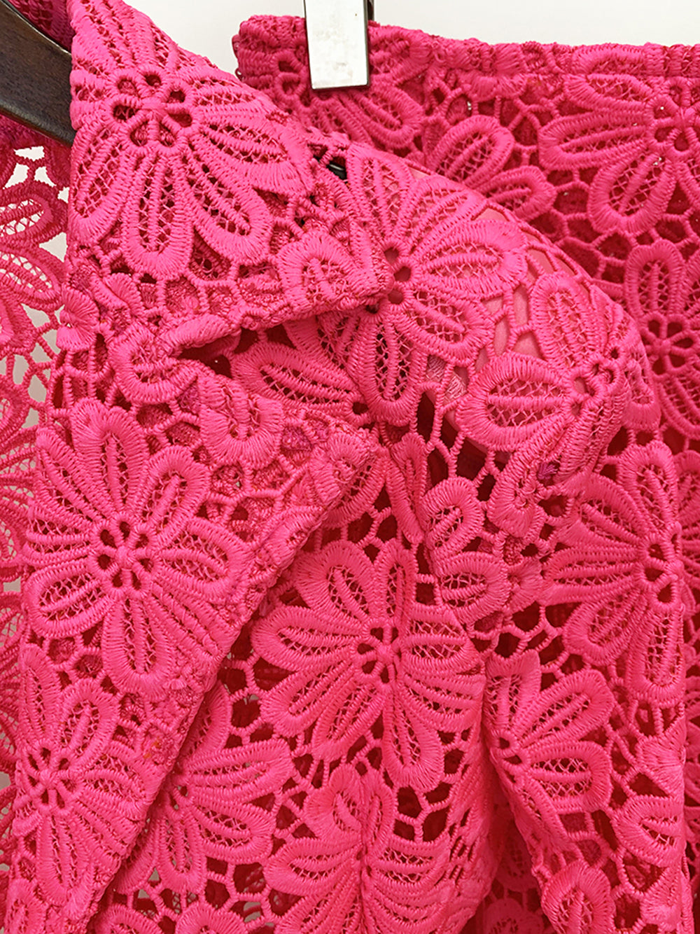 Fuchsia Notch Lapel Floral Lace Blazer And Pants Set 9