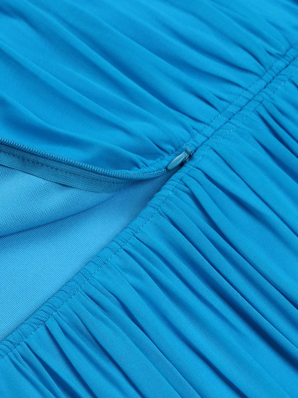 Blue Strapless Sweetheart Ruched Bodycon Midi Dress