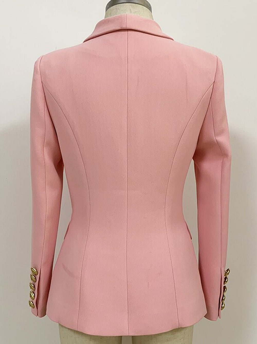 Pink Shawl Collar Double Breasted Gold Button Blazer