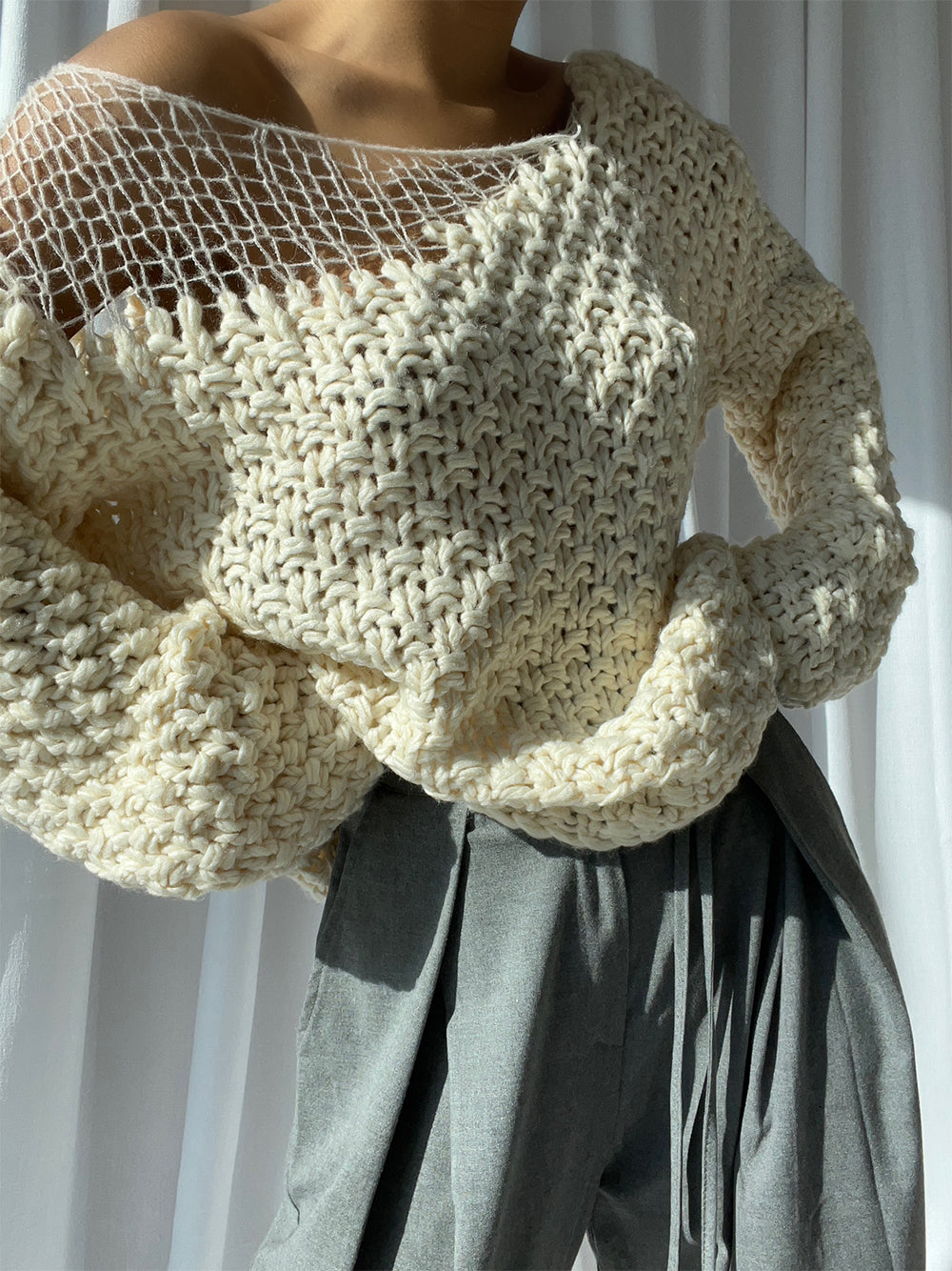Boat Neck Chunky Hand Knit Oversized Sweater 4