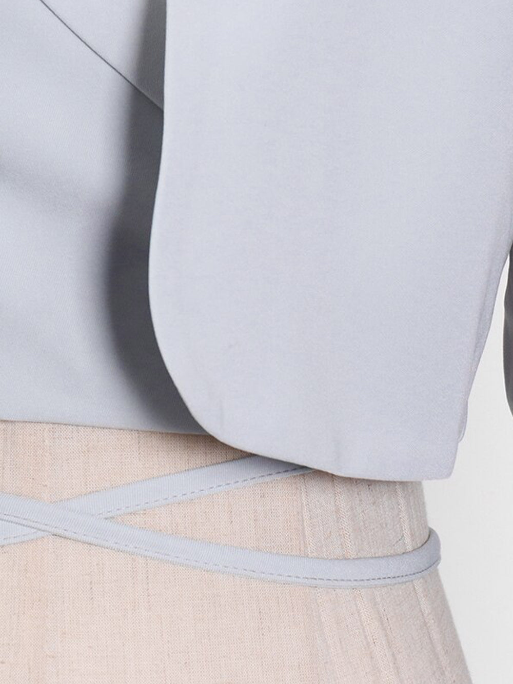 Light Blue Cropped Lace-Up Blazer and Pleated Asymmetric Skirt Set 18