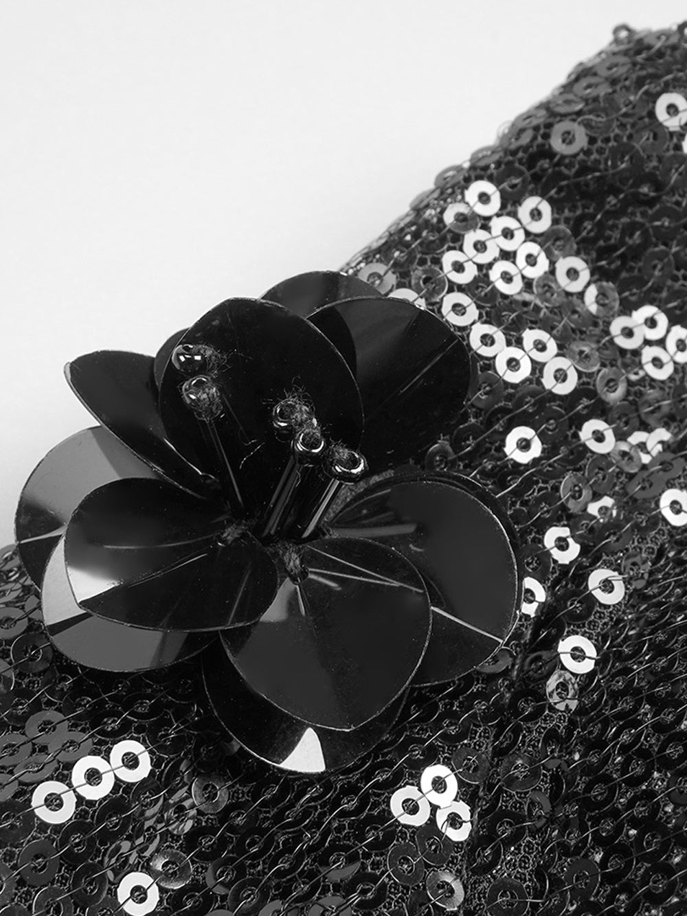 Black Strapless Sweetheart Sequin Floral Applique Corset Bodycon Maxi Gown