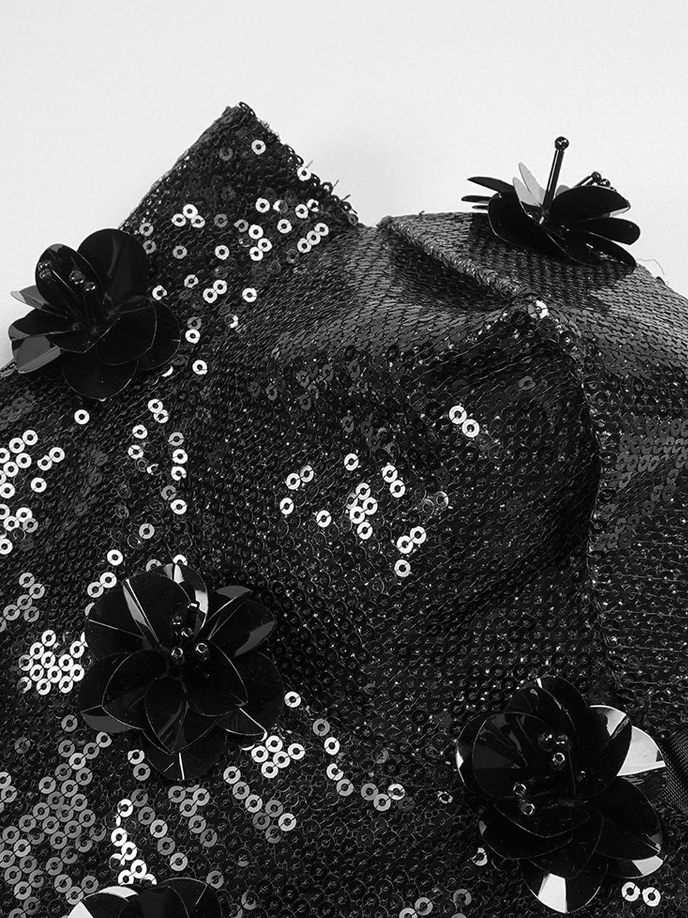 Black Strapless Sweetheart Sequin Floral Applique Corset Bodycon Maxi Gown