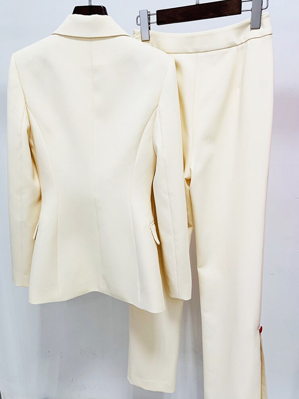 Beige Notch Lapel Button Blazer and Flare Pants Set