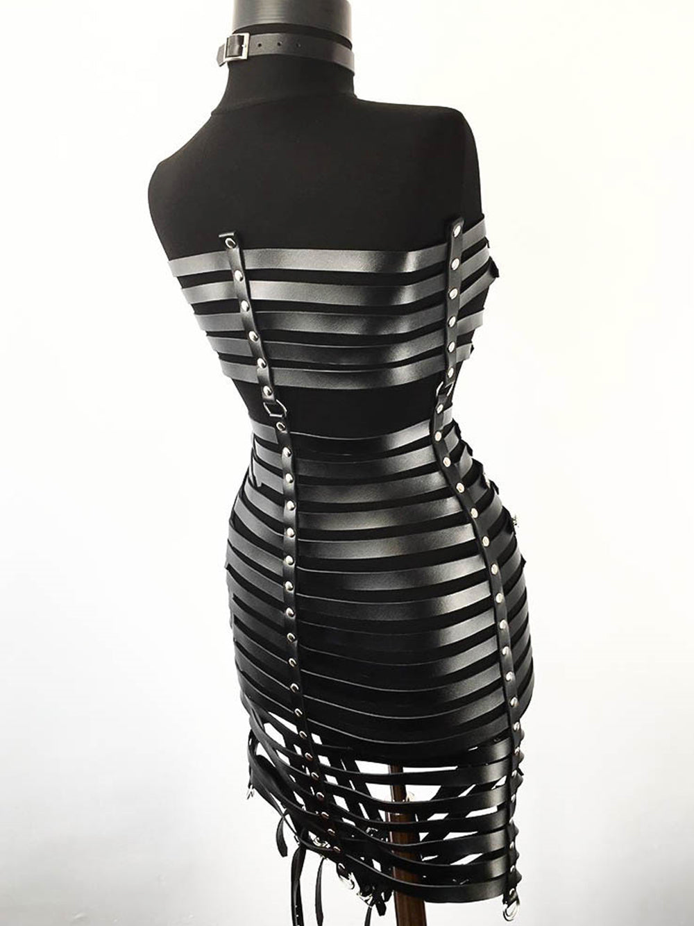 Black Multi Buckle Belt Strap Caged Mini Skirt