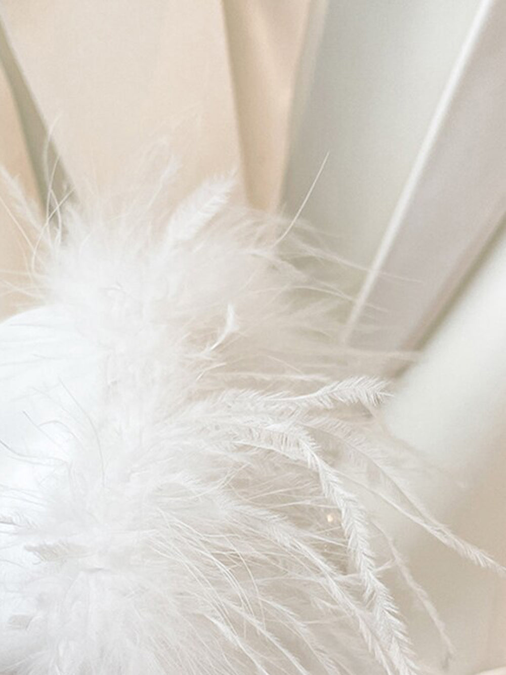 White Feather Trim Peak Lapel Blazer and Pants Set