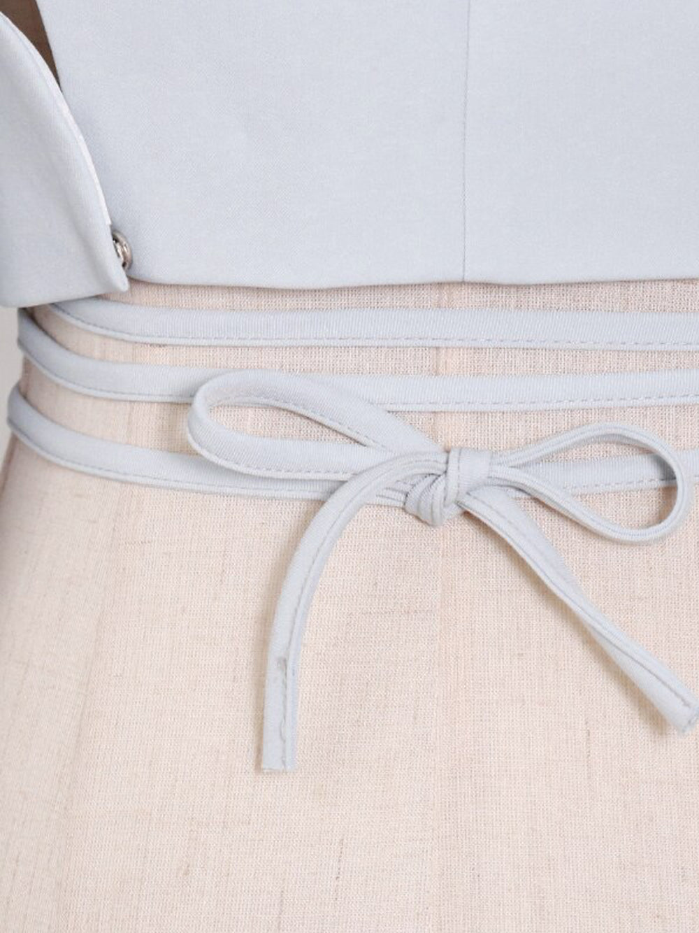 Light Blue Cropped Lace-Up Blazer and Pleated Asymmetric Skirt Set 21