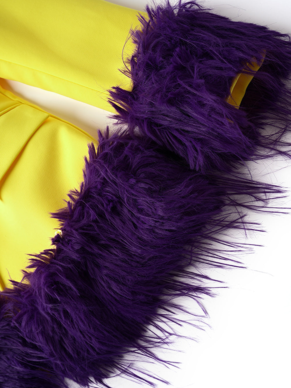Yellow Peak Lapel Feather Trim Cuff Single Button Blazer