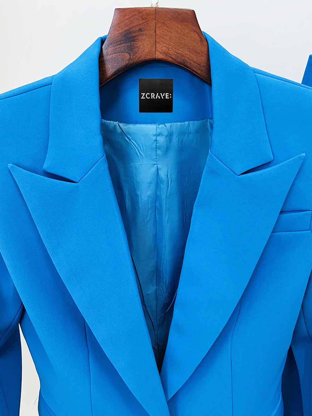 Blue Peak Lapel Single Button Blazer And Flared Pants Set 5