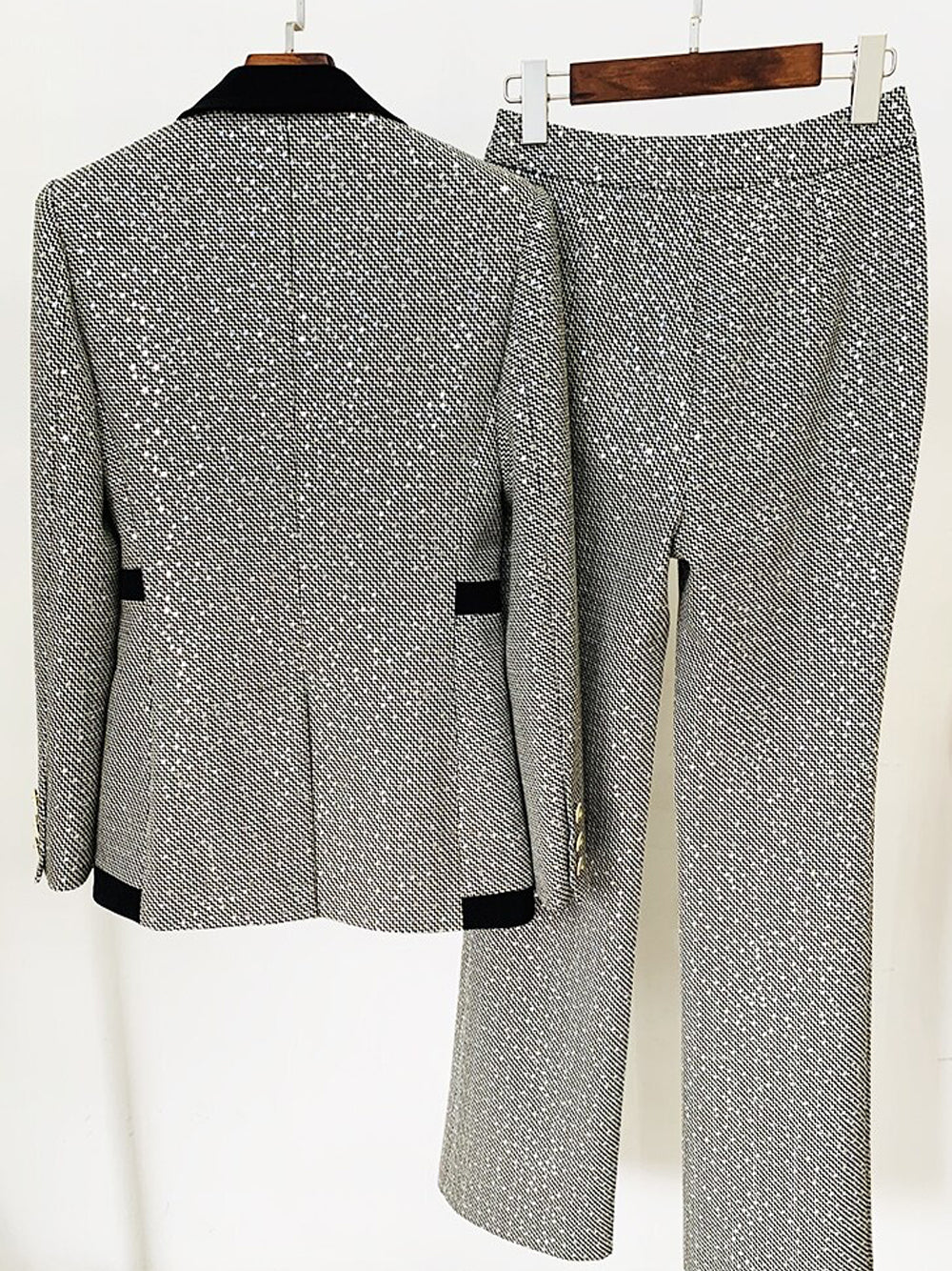B&w Contrast Trim Tweed Blazer and Pants Set