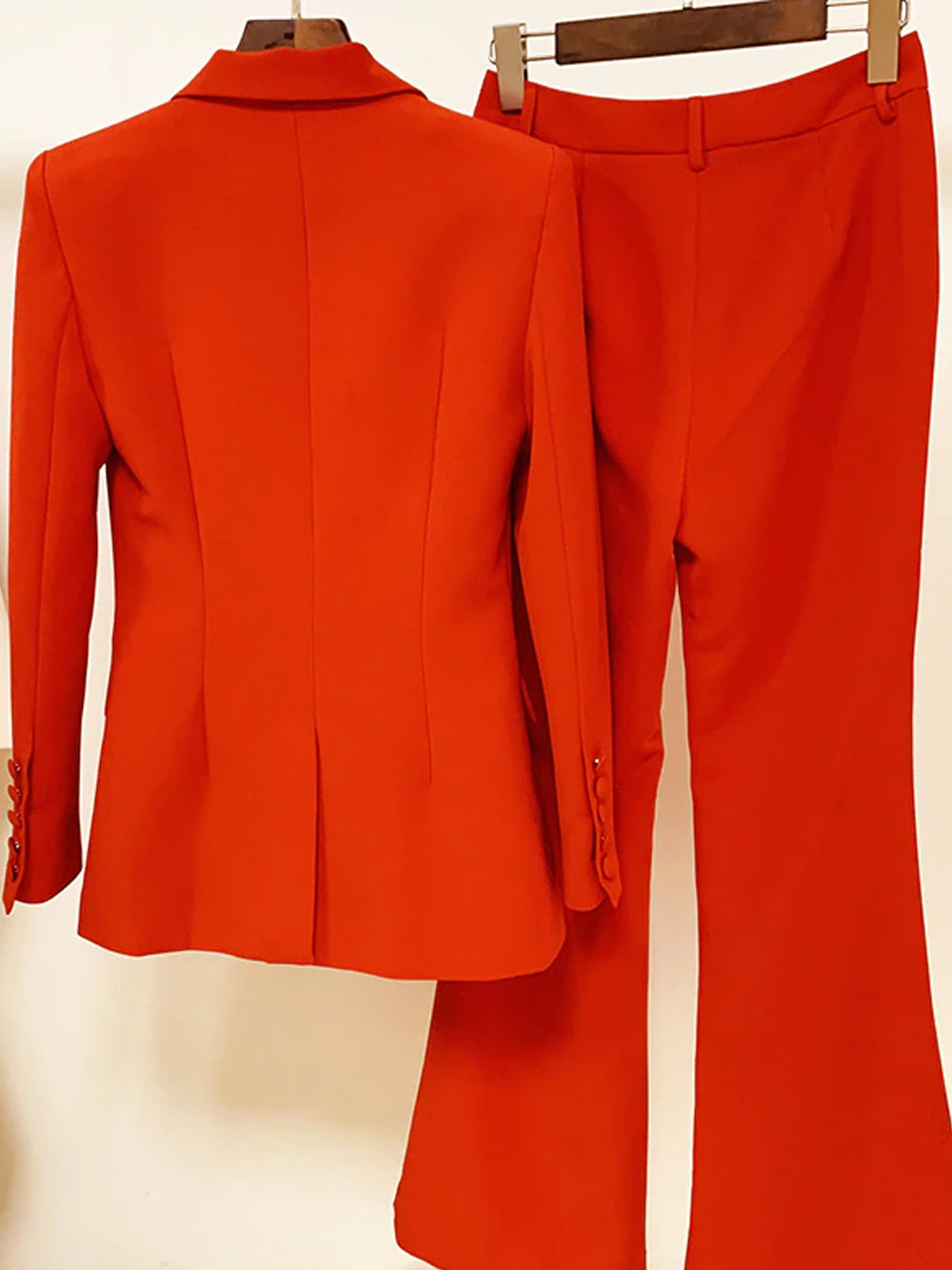 Red Peak Lapel Single Button Fitted Blazer and Flared Pants Set