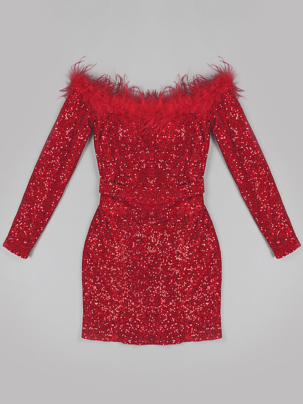 RETA Feathers & Sequins Mini Dress