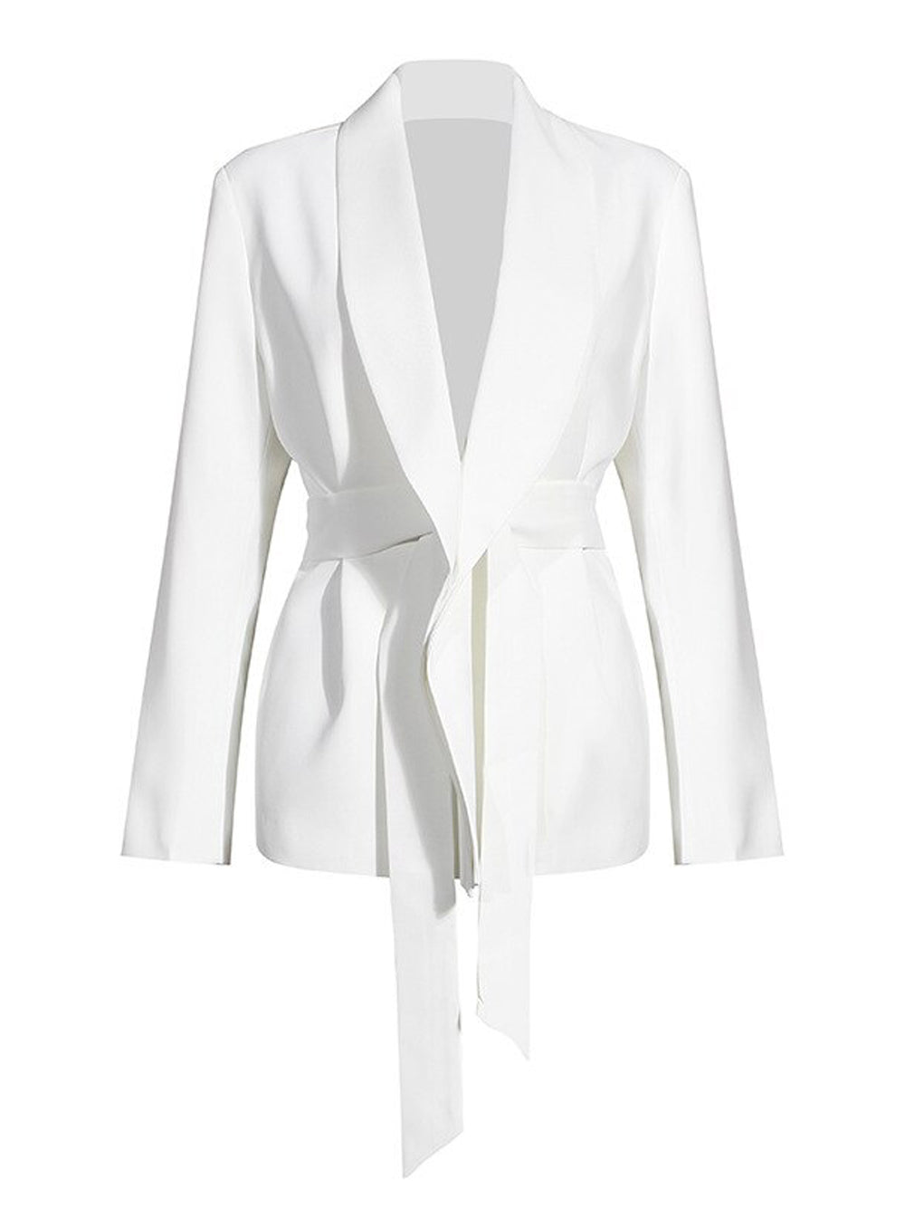 White Shawl Collar Tie Waist Blazer And Tie-Cuff Trouser Set