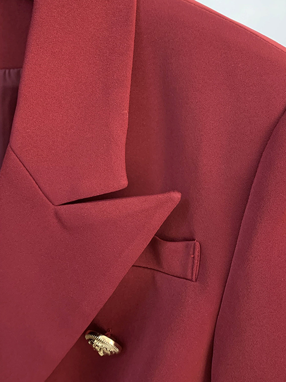 Burgundy Peak Lapel Double Breasted Gold Button Fitted Blazer 3