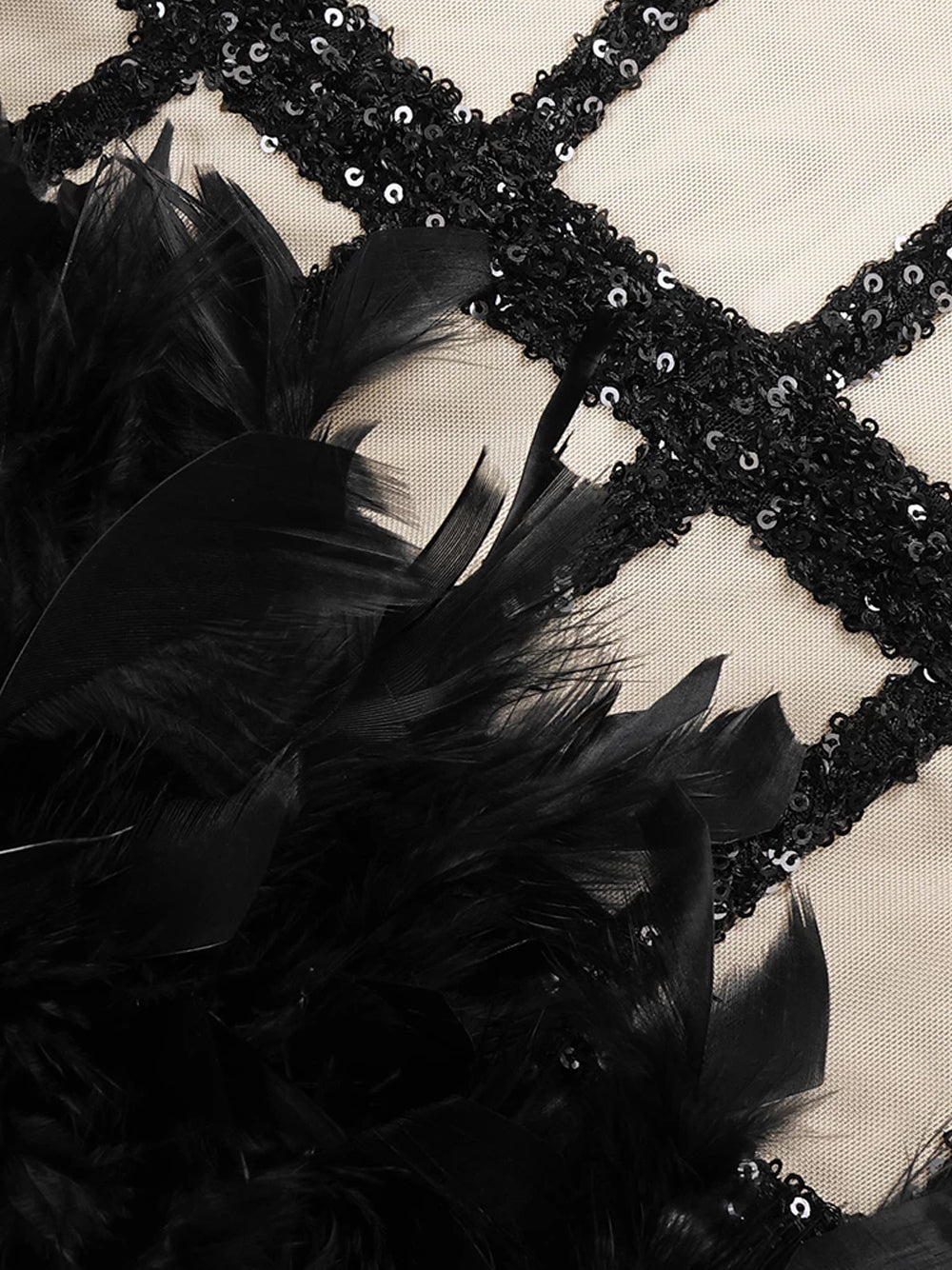 Black Strapless Sweetheart Sequin Corset Feather Hem Bodycon Mini Dress