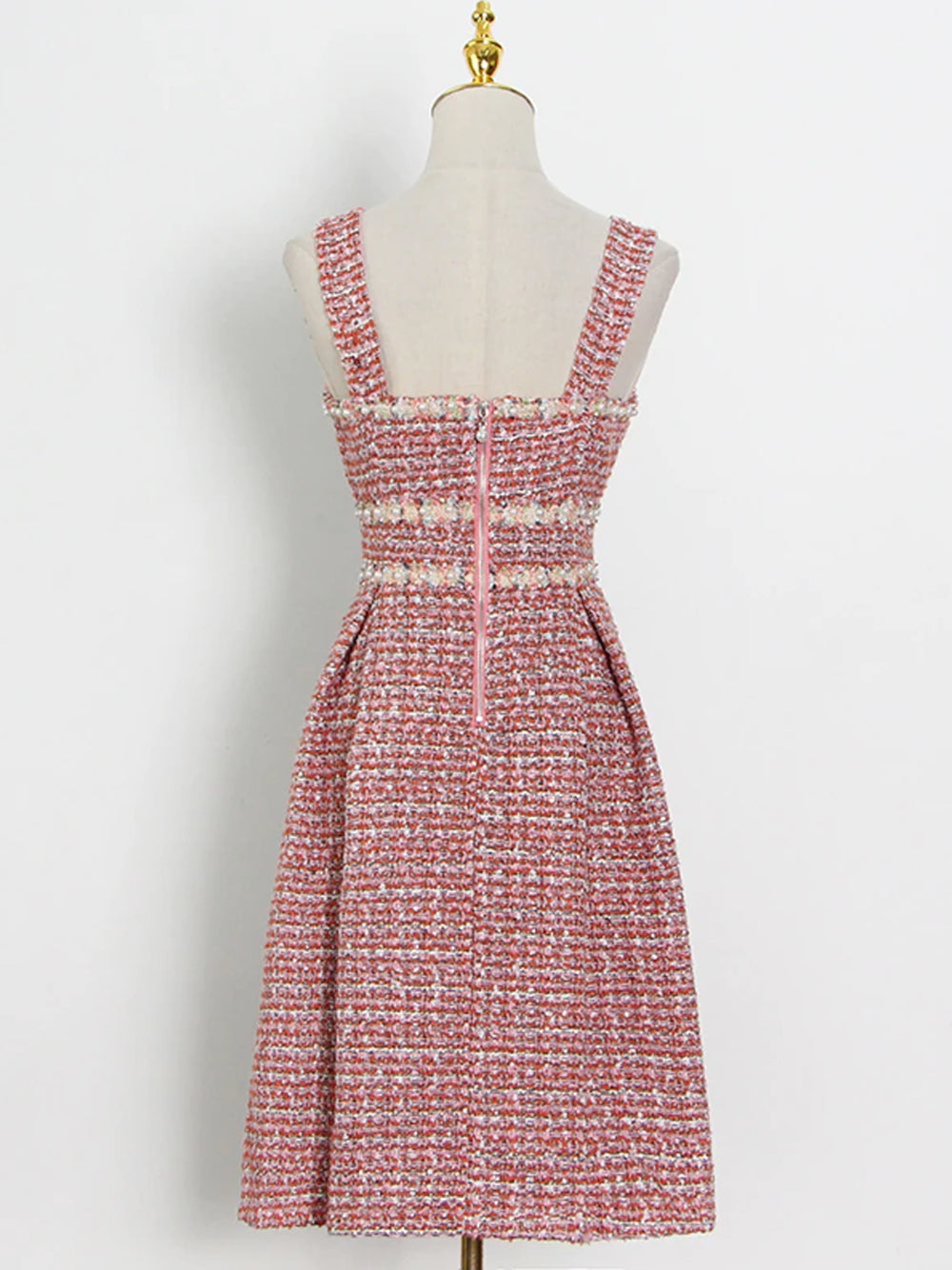 Pink Pearl Trim Tweed Jacket Slip Dress Set