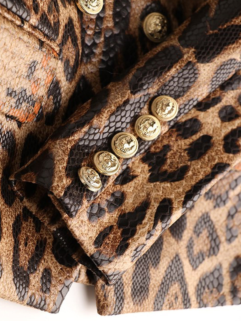 Leopard Peak Lapel Double Breasted Gold Button Leopard Blazer