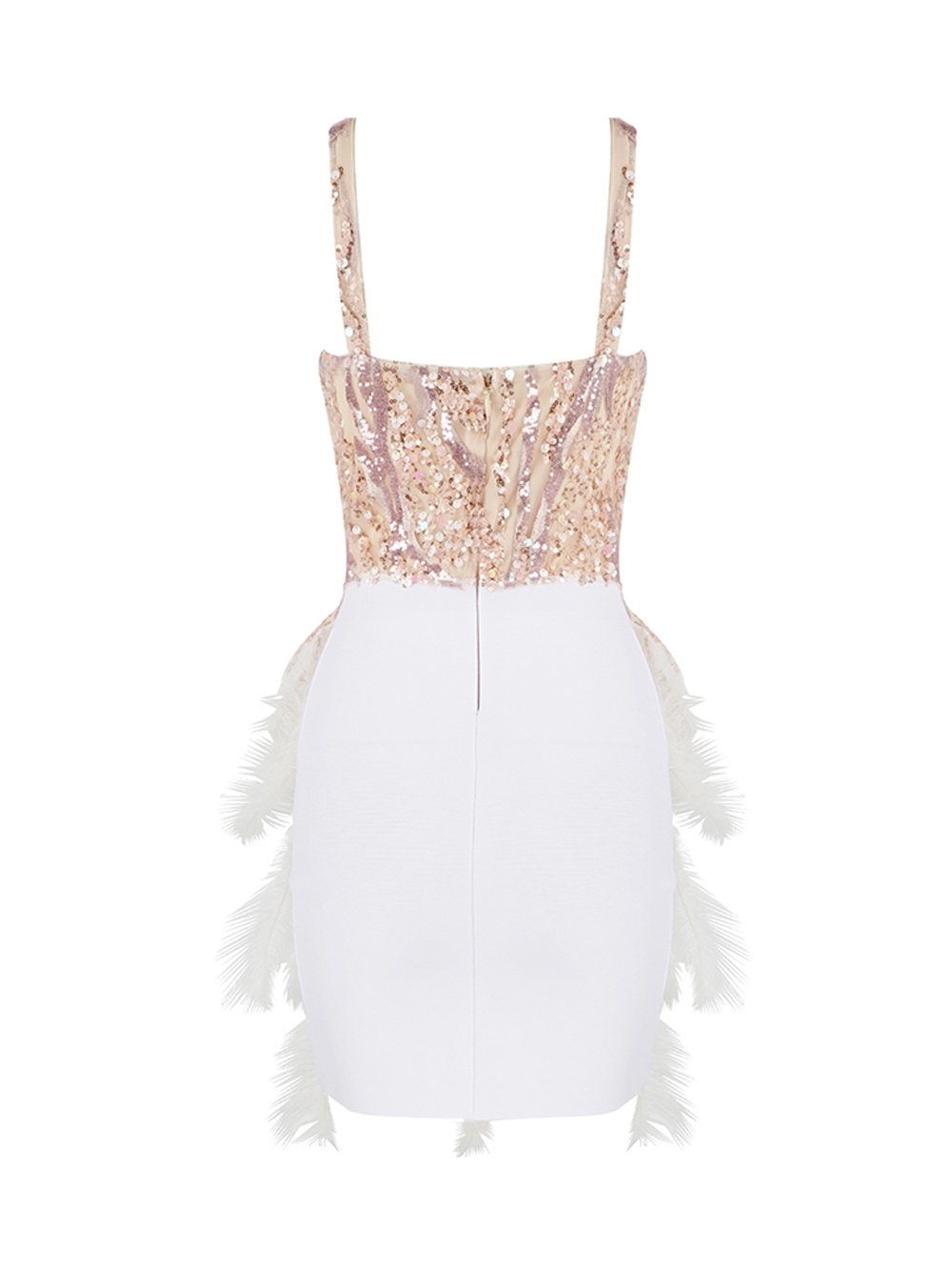 Pink V-Neck Sequin Feather Tiered Bodycon Mini Dress 2