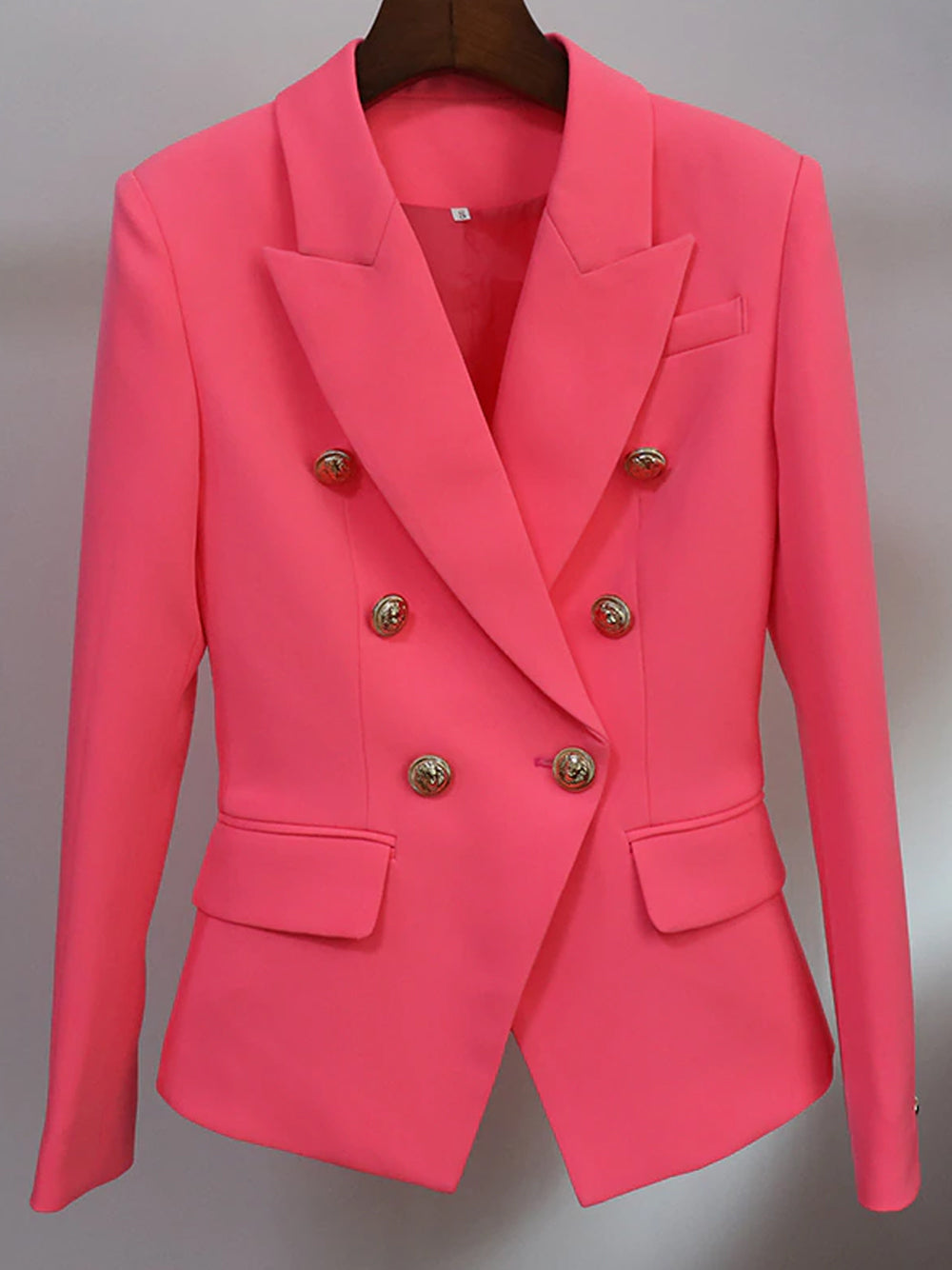 Pink Gold Button Double Breasted Fitted Tailored Blazer 8