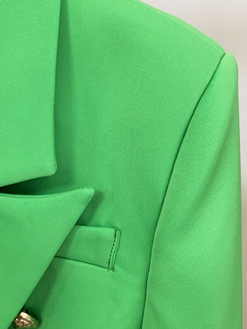 Green Peak Lapel Double Breasted Gold Button Fitted Blazer