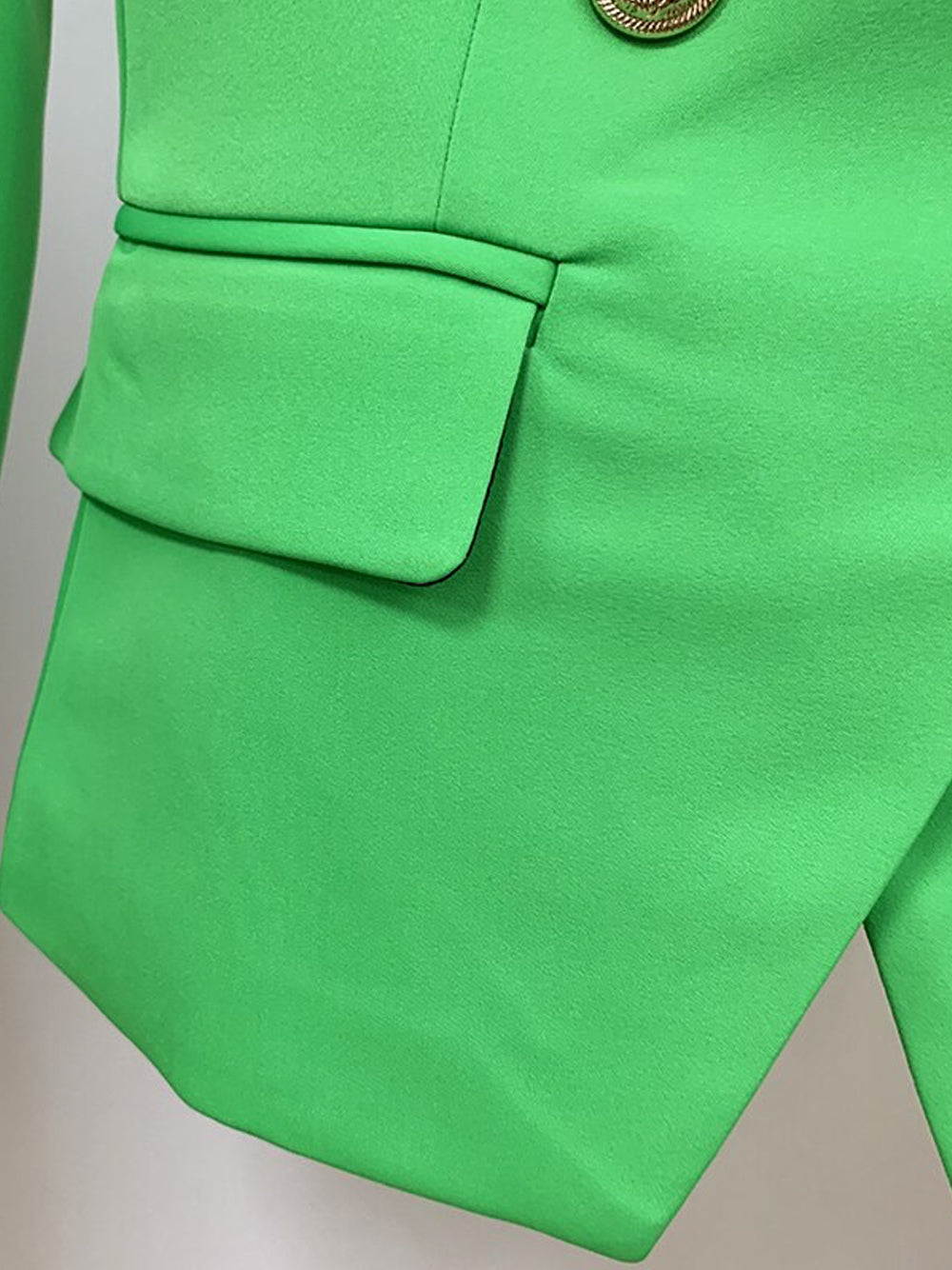 Green Peak Lapel Double Breasted Gold Button Fitted Blazer