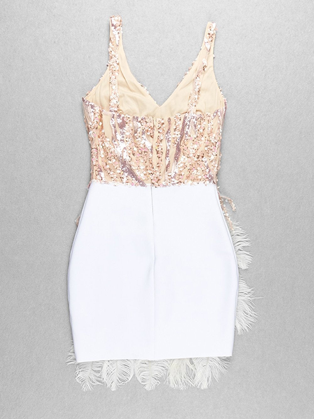 Pink V-Neck Sequin Feather Tiered Bodycon Mini Dress 11