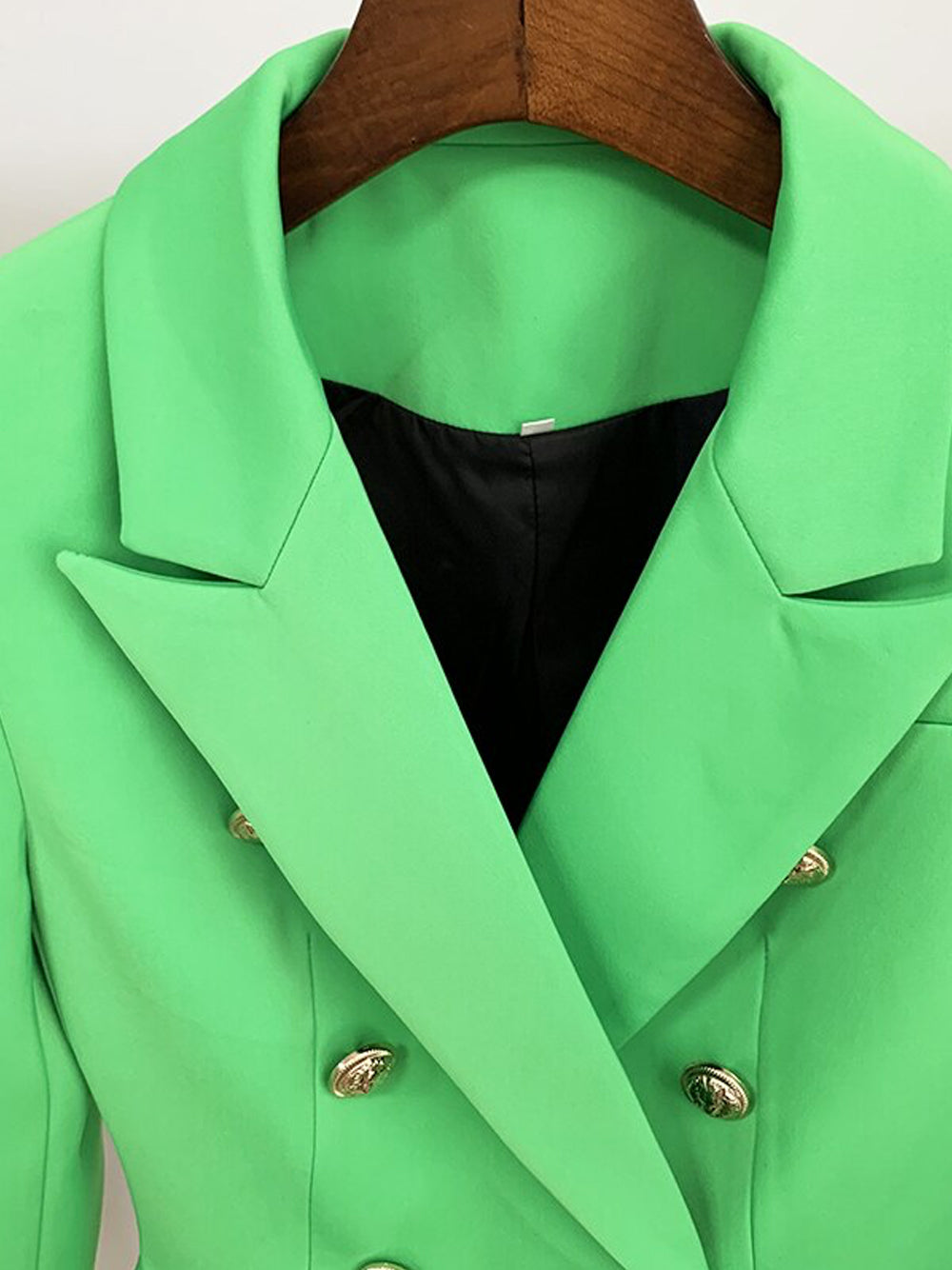 Green Peak Lapel Double Breasted Gold Button Fitted Blazer