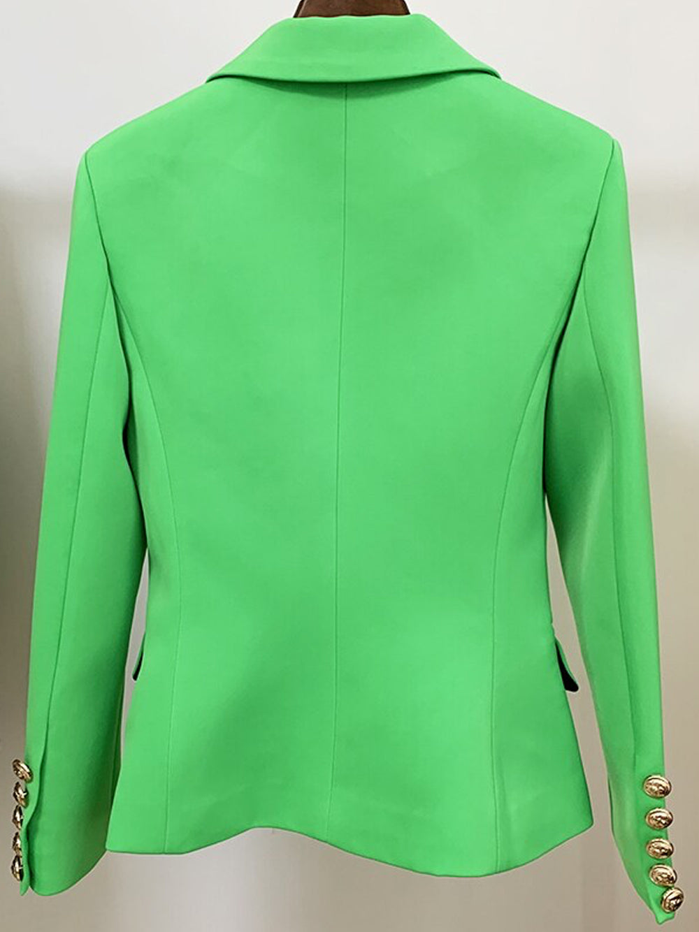 Green Peak Lapel Double Breasted Gold Button Fitted Blazer