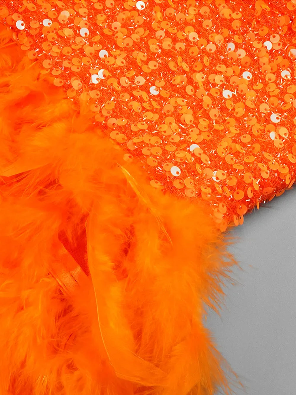Orange Sweetheart Strappy Sequin Bodice Feather A-Line Mini Dress 3