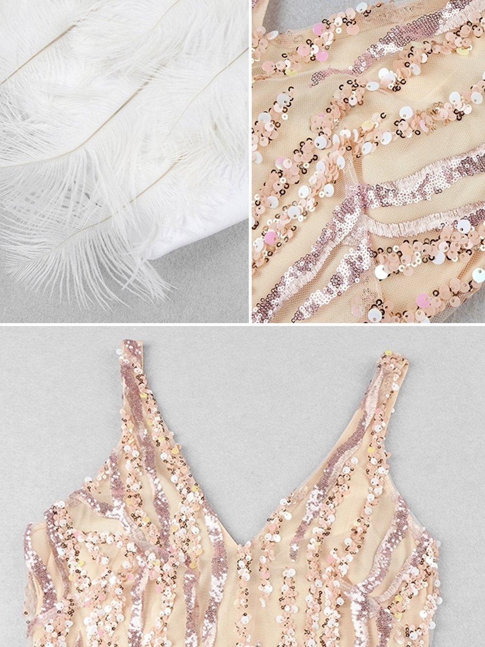 Pink V-Neck Sequin Feather Tiered Bodycon Mini Dress 12