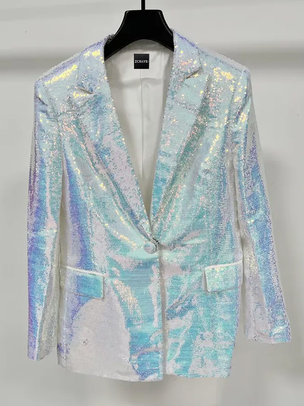Silver Lapel Sequin Blazer And Pants Set