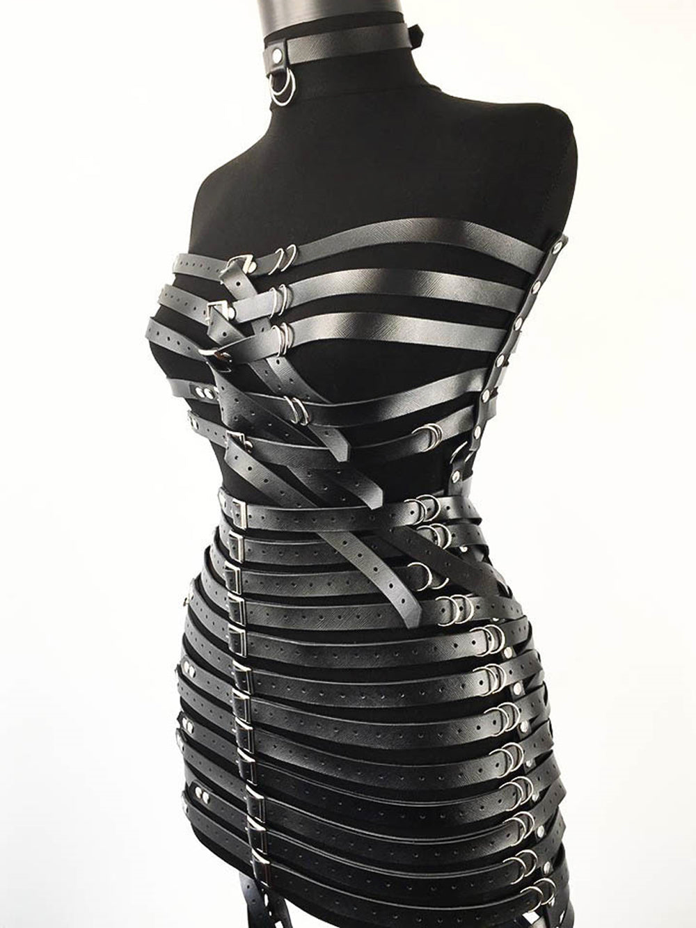Black Multi Strap Buckle Belt Body Cage Harness 7