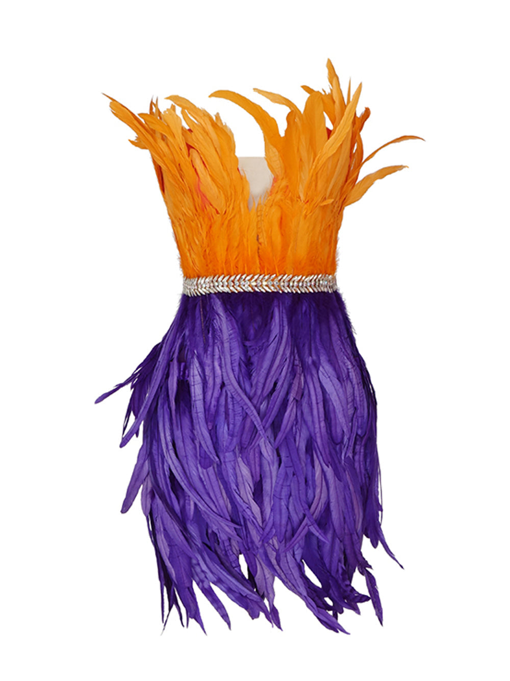 Orange Strapless Feather Trim Rhinestone Belt Bodycon Mini Dress 4